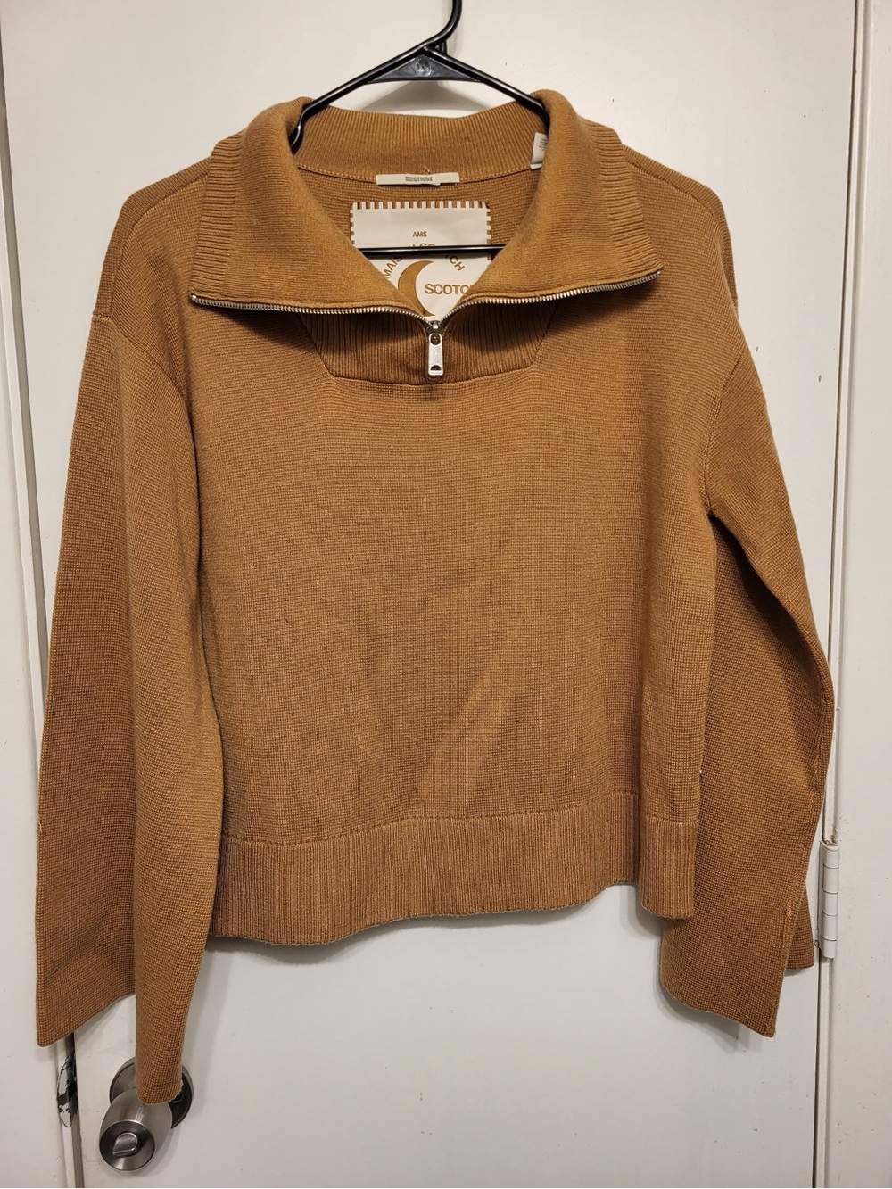 Scotch & Soda Maison Scotch Ribbed Half Zip Pullover Sweater Camel Brown S